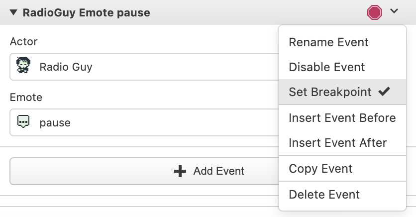 Setting a breakpoint